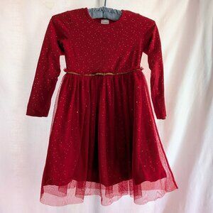 Hanna Andersson Girls Red & Gold Shimmer Tulle Holiday Dress Size 120 (6-7)